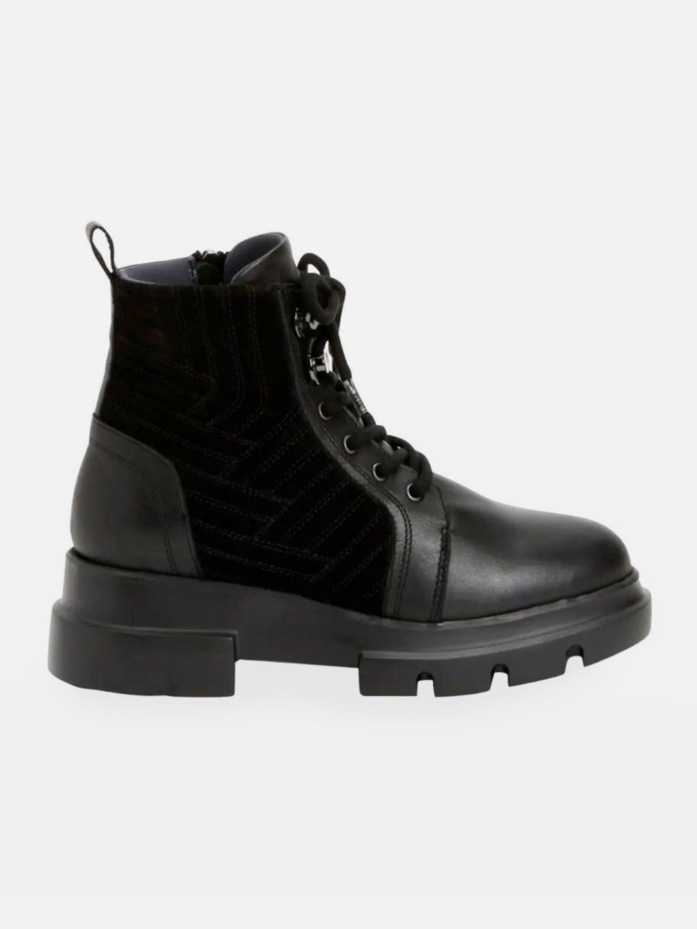 Aquatalia Black Mixed-Leather Lace-Up Combat Boot - Waterproof